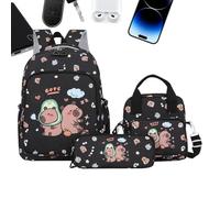Generico Capybara Backpack with Lunch Box, Cute Girls Kids Bookbag Set, 14.96x11.02x5.12 Inches, Matching Pencil Case, Lightweight Design, Multi-Pocket Storage for School Outdoor Travel Use, Negro