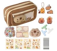 Genérico Capybara Pencil Case, Cartoon Stationery Pouch, Large Capacity Storage Bag, Zippered Organizer for Students, School Supplies, Includes Stickers, Sticky Notes, Pens, and Accessories