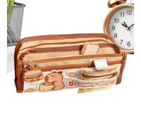 Genérico Capybara Pencil Case - Large Capacity Nylon Pen Pouch, Cute Aesthetic Stationery Organizer, Multi Layer Aesthetic School Bag, Desk Storage Unit, Toys & Games, Earth Tone Brown Animal Design