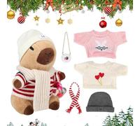 Genérico Capybara Plush Toy, Cartoon Animal Doll, Dress Up Accessories Set, Includes 9 Outfits Soft Interactive Design Ideal for Christmas Decor Kids Learning Play, 1 Set