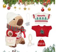 Genérico Capybara Plush Toy, Cartoon Animal Doll, Dress Up Accessories Set, Includes 9 Outfits Soft Interactive Design Ideal for Christmas Decor Kids Learning Play, 1 Set