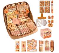 Genérico Capybara Stationery Gift Set | PVC & Canvas, 8.3in X 2.2in X 5.7in | Pencil Case, Pens, Stickers, Keychain | School Supplies For Students, Birthday Gift For Kids
