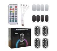 Genérico Car Ambient Bright Lighting Lamps, 8x4.2cm High-Brightness Wireless LED Set, 4 Pieces Waterproof ABS Bulbs, Remote Operations, Interior Styling, Glow Modification