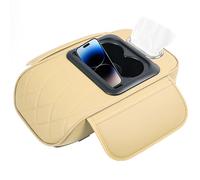 Genérico Car Armrest, 5-in-1 PU Leather Console Cover, Armrest Cushion with Cup Holder, Phone Slot, Heightening Tissue Box, Car Accessories For Sedans, Comfortable Support