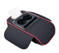 Genérico Car Armrest Cover Pad, PU Leather Cushion with Cup Holder, Console Protector with Phone Slot, 14.57x9.45x2.76 Inches Heightening Design, Built-In Tissue Box, Accessory for Sedans