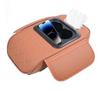 Genérico Car Armrest Cushion, 5-In-1 PU Leather Console Cover, Ergonomic Heightening Pad, Built-In Cup Holder and Phone Slot, Multifunctional Tissue Box Storage, Premium Accessory for Vehicles