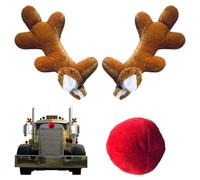 Genérico Car Christmas Reindeer Antler Decorations - Auto Cotton Antler and Red Nose Set, Cute Festive Ornament for Vehicle, Holiday Festival Activities, Party Road Trip, Winter Automotive Decoration
