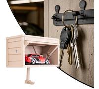 Genérico Car Garage Key Holder With Opening Door, Funnny Key Rack Wall Mount, Wooden Space-savin,Car Garage Shape Hat Hanger With Opening Door