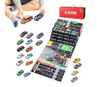 Genérico Car Set - 48 Pieces Small Vehicle with Built In Garage - Pull Back Race Die Cast Metal Car Toys For Kids Christmas Birthday Travel Classroom Party Play Activities