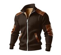 Generico Cárdigan con cremallera Abrigo Grueso Retro Medieval Ropa de abrigo Casual Ocio Patchwork de Cuero Chaqueta Forro Polar Cómodo Y Cálido Chaqueta de Cuello Alto Estilo Hippie, café, XXL