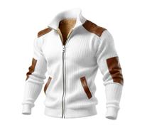 Generico Cárdigan con cremallera Abrigo Grueso Retro Medieval Ropa de abrigo Casual Ocio Patchwork de Cuero Chaqueta Forro Polar Cómodo Y Cálido Chaqueta de Cuello Alto Estilo Hippie, Color blanco
