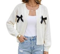 Genérico Cárdigan Corto De Mujer, Suéter De Manga Larga con Lazo, Cárdigan De Punto con Frente Abierto, Bolero, Tops Cortos para Otoño E Invierno, Ropa Informal De Oficina, Blanco M
