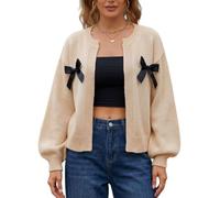 Genérico Cárdigan Corto De Mujer, Suéter De Manga Larga con Lazo, Cárdigan De Punto con Frente Abierto, Bolero, Tops Cortos para Otoño, Invierno, Ropa Informal De Oficina, Albaricoque L