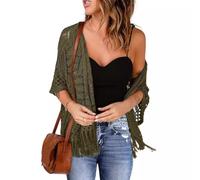 Genérico Cárdigan De Mujer, Bolero Cardigans Women Hollow out Front Opened Crochet Knit Bolero Shroll Summer Shroll Top Thin Soft Hollow Tassel Chals For Women Girls Sage Green S
