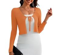 Genérico Cárdigan De Mujer, Chaqueta Tipo Bolero De Punto con Lazo Y Manga Larga para Mujer, para Verano, Color Naranja, Talla XS