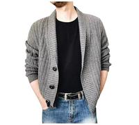 Genérico Cárdigan de Punto para Hombres Grueso Informal con Cuello Chal Manga Larga con Botones Suéter de Punto Tops Suéter de Cuello Vuelto Casual Ajuste Delgado Chaqueta Gruesa