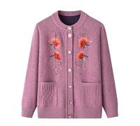 Genérico Cárdigan De Punto para Mujer De Mediana Edad, Forro Polar, Bordado Floral, Suave, Cálido, Informal, para Otoño E Invierno, Morado, Talla XL