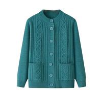 Genérico Cárdigan de Punto para Personas de Mediana Edad Y Mayores, Cuello Redondo, Patrón de Punto de Cable, Cárdigan con Bolsillo, Ropa de Madre, Suéter Cálido, Abrigo, Chaqueta, Primavera, OT