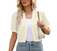 Genérico Cárdigan De Verano con Parte Delantera Abierta para Mujer, Bolero De Verano, Blusa De Gasa con Mangas Abullonadas, Chaqueta Corta Ligera, Elegante Cárdigan De Malla Transparente, Protecc