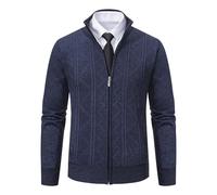 Genérico Cárdigan Hombre Cremallera, Cardigan Punto Hombre Invierno Talla Grande Slim Fit Manga Larga Raya Cuello Redondo Cardigan Color Sólido Casual Moda Holgados Abrigo para Exteriores