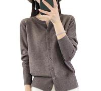Genérico Cardigan Mujer,Cárdigans Cachemira, Suéter Punto Lana Suéter Cuello Redondo Color Café, Sweater Corto, Corte Entallado, Elegante Abrigo