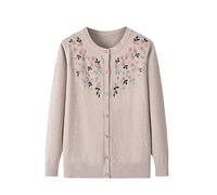 Genérico Cardigan Mujer Invierno,Suéter Tipo Cárdigan para Señora Mayor Elegante Bordado Floral Tops De Punto para Mediana Edad Y Personas Mayores Chaqueta Ligera para Abuela Ropa para Mujer Suéter