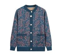Genérico Cárdigan para Señora Mayor, Suéter para Señora De Mediana Edad con Forro Polar, Cárdigan De Punto Jacquard Floral, Cuello Redondo, Ropa De Abuela, Blusa Informal Suave Y Cálida para