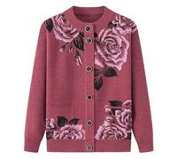Genérico Cárdigans para Mujeres Mayores, Cárdigan De Mediana Edad, Suéteres De Punto con Forro Polar, Flor Rosa, Diamante, Ropa De Abuela, Top Informal Suave Y Cálido para Señora Mayor para OT