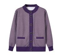 Genérico Cárdigans para Mujeres Mayores, Suéter para Señoras De Mediana Edad, Suéteres De Punto con Forro Polar, Jacquard A Cuadros, Ropa De Abuela, Top Informal Suave Y Cálido para Señoras M