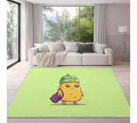Genérico Caricatura Brillante Lindo Patata Alfombra para Salón 60 x 120 cm Verde Amarillo Pelo Corto Súper Suave Alfombra Lavable para Dormitorio y Sala, No Desprende Pelusa y Fácil de Limpiar