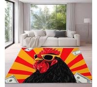 Genérico Caricatura Brillante Vívido Gallo Alfombra para Salón 160 x 230 cm Negro Rojo Pelo Corto Súper Suave Alfombra Lavable para Dormitorio y Sala, No Desprende Pelusa y Fácil de Limpiar