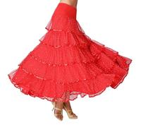 Generico Carnaval Falda de Baile Vestido de Sala Flamenco Tango Carnaval Disfraz Latino para Festival Vestido Largo Lentejuelas Brillantes Estilo Artístico y Refinado para Bailes de Sala, rojo, L