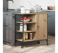 Genérico Carro de Cocina Roble Artesanal y Negro 87.5 x 38.5 x 84.5 cm,Mobiliario,Carros e Islas,Carros de Cocina y Comedor,Marrón,25.62 KG,871664