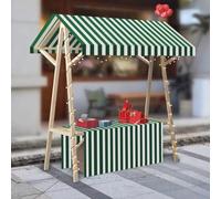 Genérico Carro de Festival con Ruedas, Carrito de Camping Plegable, Carrito de Camping portátil, Carrito Plegable, Carrito de Comida callejera de Madera con Ruedas, toldo y Bandera. Ideal para Ventas