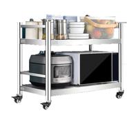 Genérico Carro Rodante Cocina de Acero Inoxidable 304, 2 Niveles Almacenamiento Debajo del Escritorio con Protector Anticaída, for Oficina, Lavandería, Baño, Despensa, Almacén