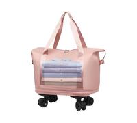 Genérico Carry On Bag with Wheels, Foldable Rolling Suitcase Pack, Wet and Dry Separation Travel Bags, Space-Saving Convenient 360° Swivel Wheels for Shopping, Vacation, Black Pinks