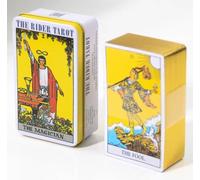 Genérico Cartas de Tarot The Rider con Caja de hojalata, Borde Dorado con guía de Papel, Juego de Tarot, baraja, Cartas de astrología de Fiesta, oráculo The Rider Tarot