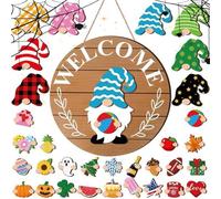 Genérico Cartel de Bienvenida de | Letrero Estacional Intercambiable de Madera - Decoracion Pared con Piezas Magneticas Y Sombreros Extraibles | para Jardin Porche Navidad