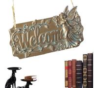 Generico Cartel de bienvenida - Decoración rústica de resina con duendes para colgar, 15 cm, decoración de jardín, entrada, , patio, jardín, exterior casa