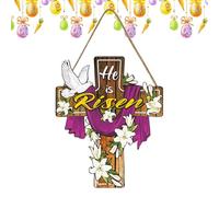 Generico Cartel de puerta de Pascua He Is Risen, cartel de bienvenida de madera para Pascua He Is Risort - Decoración floral Escena religiosa de Jesús Prop