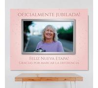 Genérico Cartel Personalizable Jubilación (Textos y Foto Personalizables), Tamaño 100x80cm, Papel 180gr, Decoración de Fiestas, (ORO ROSA Y PLATA)