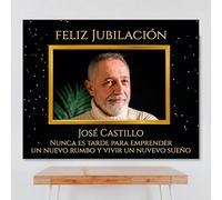 Genérico Cartel Personalizable Jubilación (Textos y Foto Personalizables), Tamaño 100x80cm, Papel 180gr, Decoración de Fiestas, (NEGRO Y DORADO)