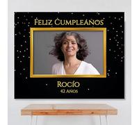 Genérico Cartel Personalizable (Textos y Foto Personalizables), Tamaño 100x80cm, Papel 180gr, Decoración de Fiestas, (NEGRO Y DORADO)