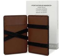Generico Cartera mágica de piel auténtica con tarjetero y 6 bolsillos tarjetero con bloqueo RFID - Diseño italiano, hecha a mano en Egipto, marrón, Slim, Moderno