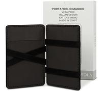 Generico Cartera mágica de piel auténtica con tarjetero y 6 bolsillos tarjetero con bloqueo RFID - Diseño italiano, hecha a mano en Egipto, Negro , Slim, Moderno