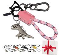 Genérico Cartoon Animal Keychain, Aluminum Alloy Dinosaur Charm Paired with A Hand-Woven Bracelet, Mini Metal Keyring Unique Gift