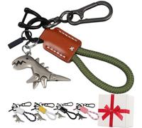 Genérico Cartoon Animal Keychain, Aluminum Alloy Dinosaur Charm Paired with A Hand-Woven Bracelet, Mini Metal Keyring Unique Gift