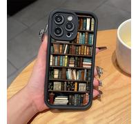 Genérico Cartoon Bookshelf Pattern TPU Phone Case, Bookshelf Phone Case, Vintage Bookcase-Style for iPhone Cases, for iPhone 16/15/14/13/12/11 Pro MAX (16E,Black)