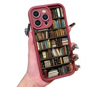Genérico Cartoon Bookshelf Pattern TPU Phone Case for iPhone 16 15 14 13 12 11 Pro MAX Plus, 2025 Cartoon Bookshelf Pattern Phone Case, Shockproof Silicone Protective Cover (Red,14)