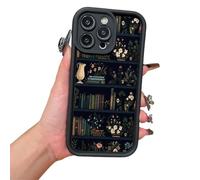 Genérico Cartoon Bookshelf Pattern TPU Phone Case for iPhone 16 15 14 13 12 11 Pro MAX Plus, 2025 Cartoon Bookshelf Pattern Phone Case, Shockproof Silicone Protective Cover (#B-Black,15Plus)